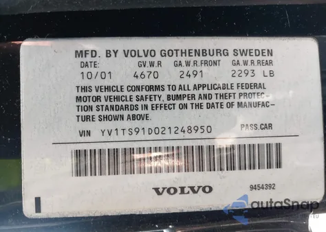 2002 Volvo S80 Executive/T6 z USA, uszkodzony, nr VIN YV1TS91D021248950